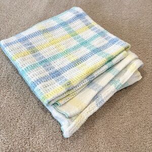 Vtg Beacon Stripes Plaid Waffle Weave Woven Cotton Baby Blanket Gender Neutral